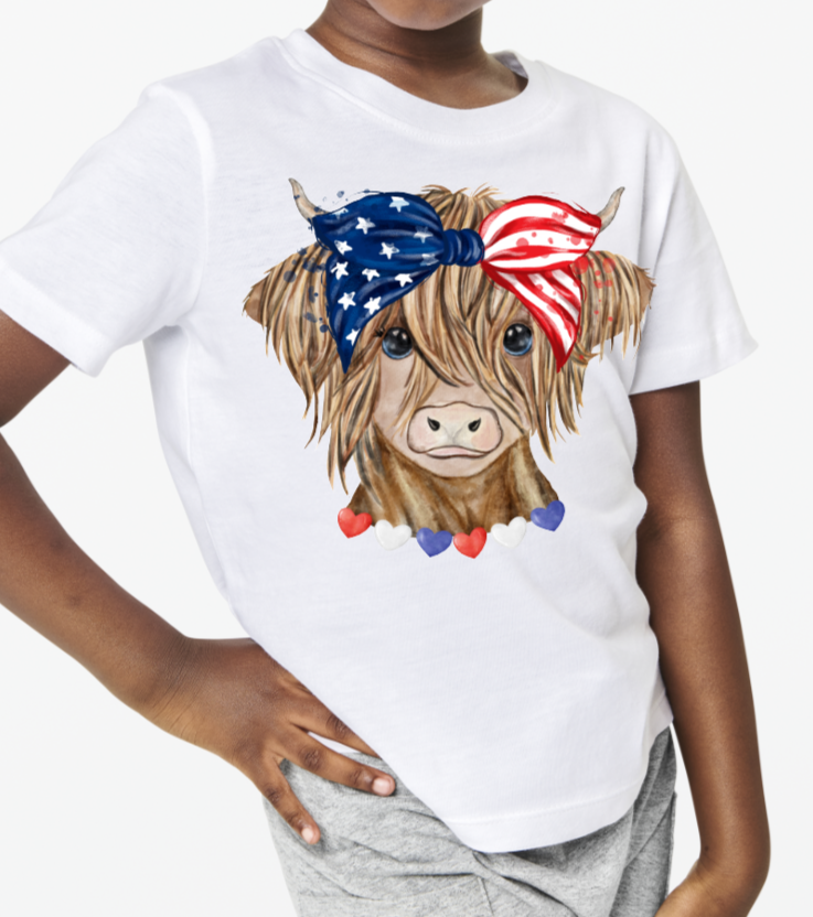 PATRIOTIC HIGHLAND COW - DTF TRANSFER